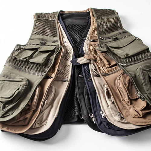 Herren Mesh Cargo Utility Jacke Weste Weste Tops mehrere Taschen Weste Angeln Marine - Bild 8 von 22