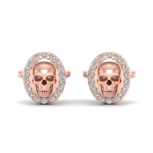 Skull Cufflinks Sterling Silver Skull Accessories Halloween Simulated Diamond - Picture 16 of 22