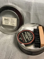 KIKKERLAND Shoe Shine Kit 3 Piece NEW Travel Size Polish Brush Shine Cloth  Tin
