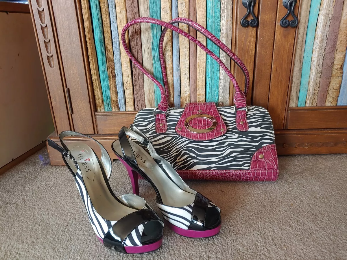 NEW Guess Hot Pink Black White Zebra Stripe Sling Back Sandals