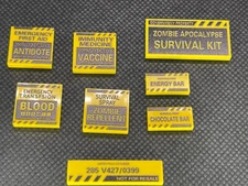 Custom PAD Printed LEGO Compatible Brick Zombie Apocalypse Warning Signs & Kits