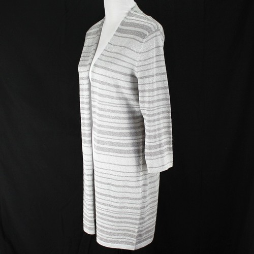 Cardigan Chicos metallizzato taglia 2 L grigio argento righe manica 3/4 aperto davanti - Foto 3 di 7