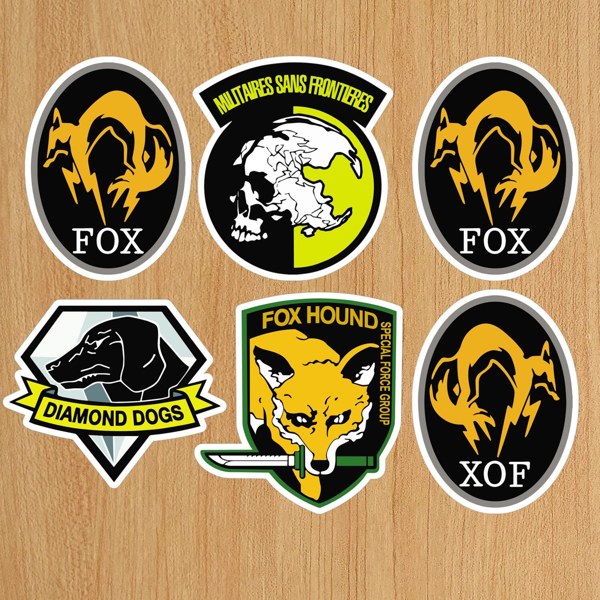6 Metal Gear Kiss-Cut Stickers FoxHound, XOF, diamond dogs