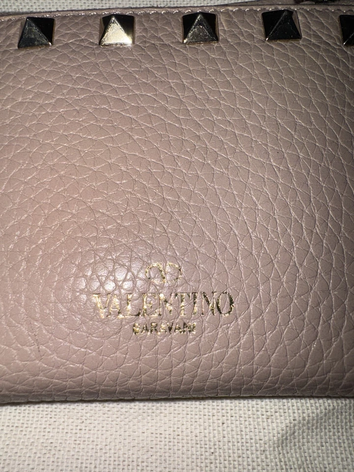 Carteira VALENTINO GARAVANI Bioford couro Rockstud bege/rosa feminina autêntica - Imagem 3 de 4