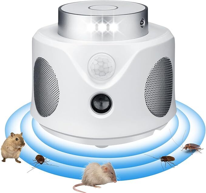 ZIMWU 4 in 1 Rodent Repellent 360 Ultrasonic 9 Strobe Lights UR02S - White 7890₽