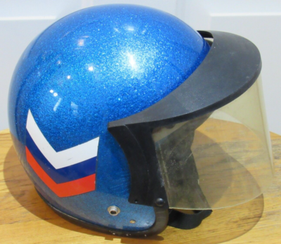 VTG Early 70's POLARIS blue sparkle snow mobile helmet w/ shield