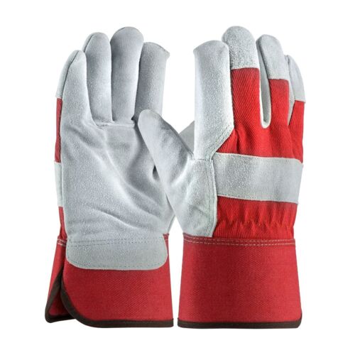 New Heavy Duty Leather Palm Work Multipurpose Gloves Safety Cuff, 12 Pairs, L