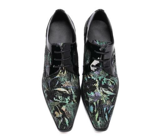 Zapatos de tacón alto de cuero estampado con cordones punta puntiaguda británica para hombre fiesta de negocios - Imagen 9 de 9