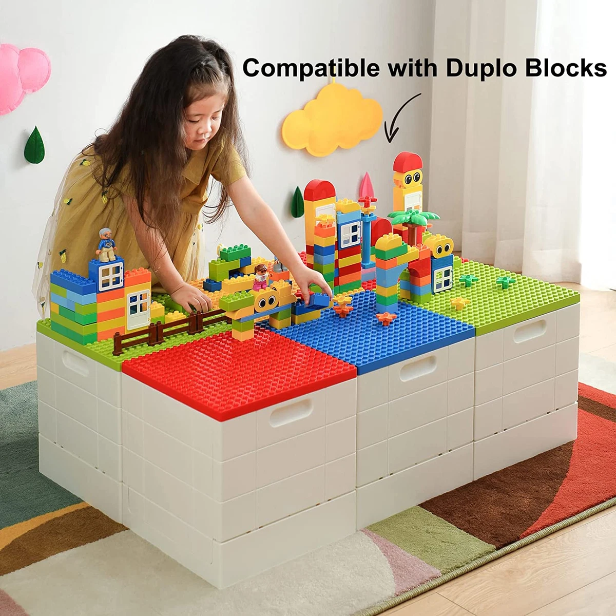 Folding Duplo Storage Box 2 Pack 25L Storage Bin with Building Lid 26 Qt. Col