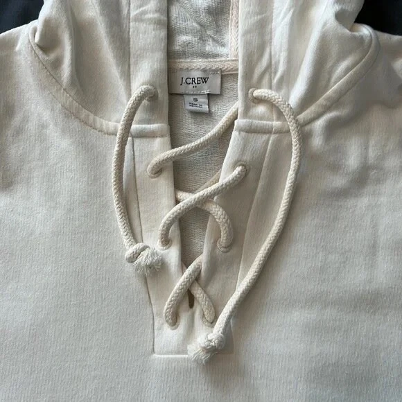 OFF WHITE J. CREW ― Felpa con cappuccio stringata donna S small ― crema bianco sporco avorio