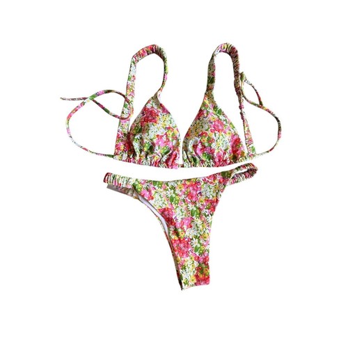Women's M Floral Print Bikini Set Padded Top & Thong Bottom Stretch Swimwear - Picture 2 of 9