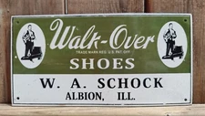 VINTAGE WALK OVER SHOES ALBION, ILLINOIS PORCELAIN SIGN SIZE 12" x 6"