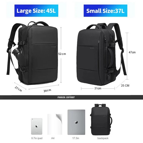 BANGE Zaino per Laptop 37L/45L Borsa da Viaggio Impermeabile per Uomo - 17,3" Laptop - Foto 4 di 15