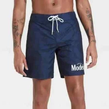 Men's Modelo Especial Print Swim Shorts - Blue Size Small, New