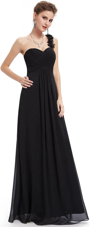 Когда-либо красивый одно плечо черный шифоновое собранными в Рюш вечернее платье для официальных приемов UK14 - Изображение 4 из 4