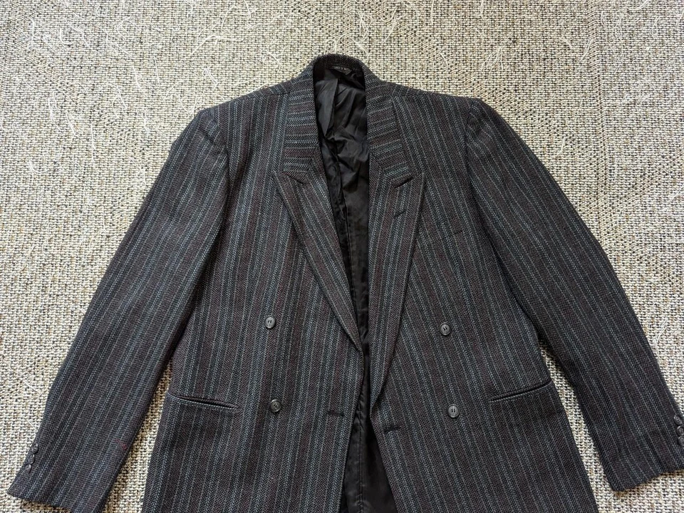 复古 TWEED 双排扣西装外套 40R 木炭羊毛常春藤联盟 PREPPY — 第 4/4 张图片