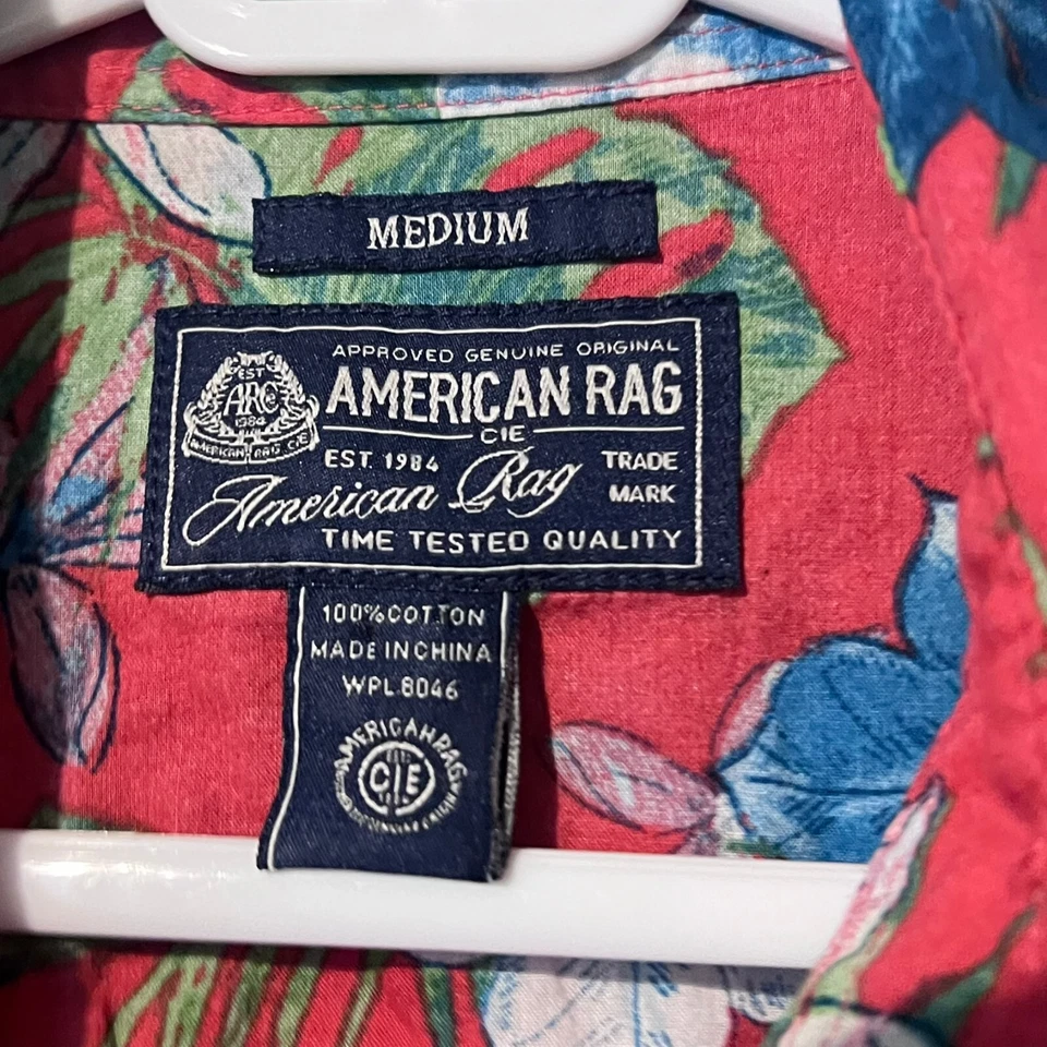 Camisa Hawaiana American Rag Para Hombres Talla M Rosa Floral Suave Ligera Cambray Foto 3 de 4