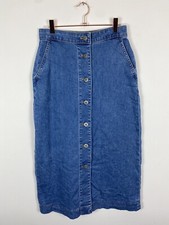 UNIQLO Denim Skirt Size XS UK Blue Button Up Midi Pockets Cotton Stretch