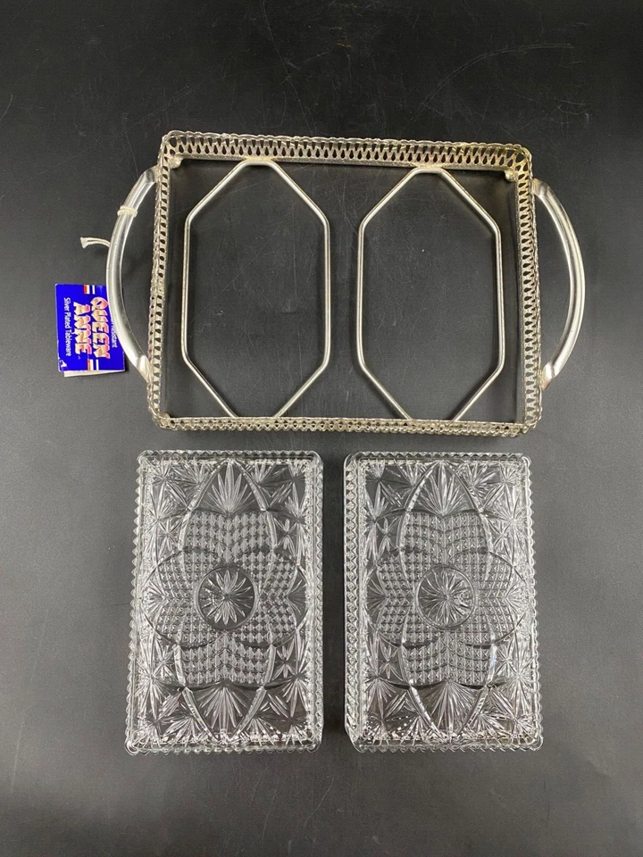 Antipastiera Salsiera cristallo molato metallo argentato 2 scomparti QUEEN ANNA - Immagine 4 di 4
