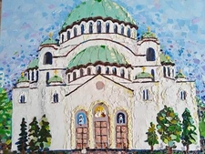Oil painting on canvas St. Sava Temple in Belgrade Serbia