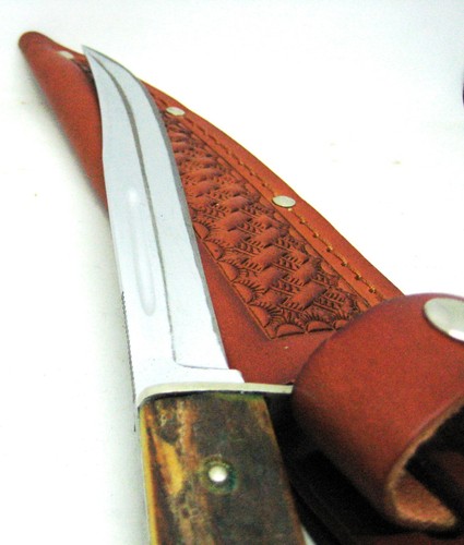 Vintage 1940s Case USA Stag 5” Chromed/saber Fixed Blade Knife w/ Leather Sheath - Picture 8 of 12