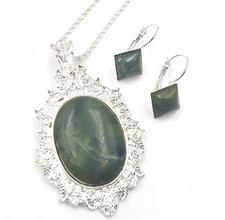 Irish Connemara Marble: Oval Pendant and Earrings SET by J.C. Walsh & Sons