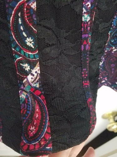 Women's Catherines Multicolor Black LaceTrim SilkyStretchy Flowy Tunic 0X(14/16) - Picture 7 of 12