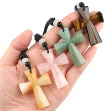 Natural Chakra Cross Quartz Crystal Stone Healing Gemstone Pendant Necklace Gift