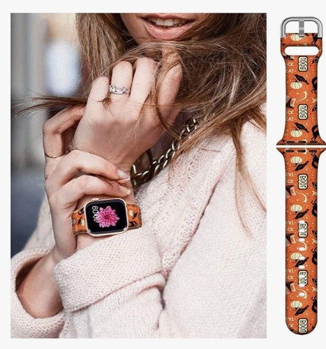 Halloween Sport watch Band Compatible With Apple Women/Men Pumpkin Cat Raven Boo - Picture 4 of 5