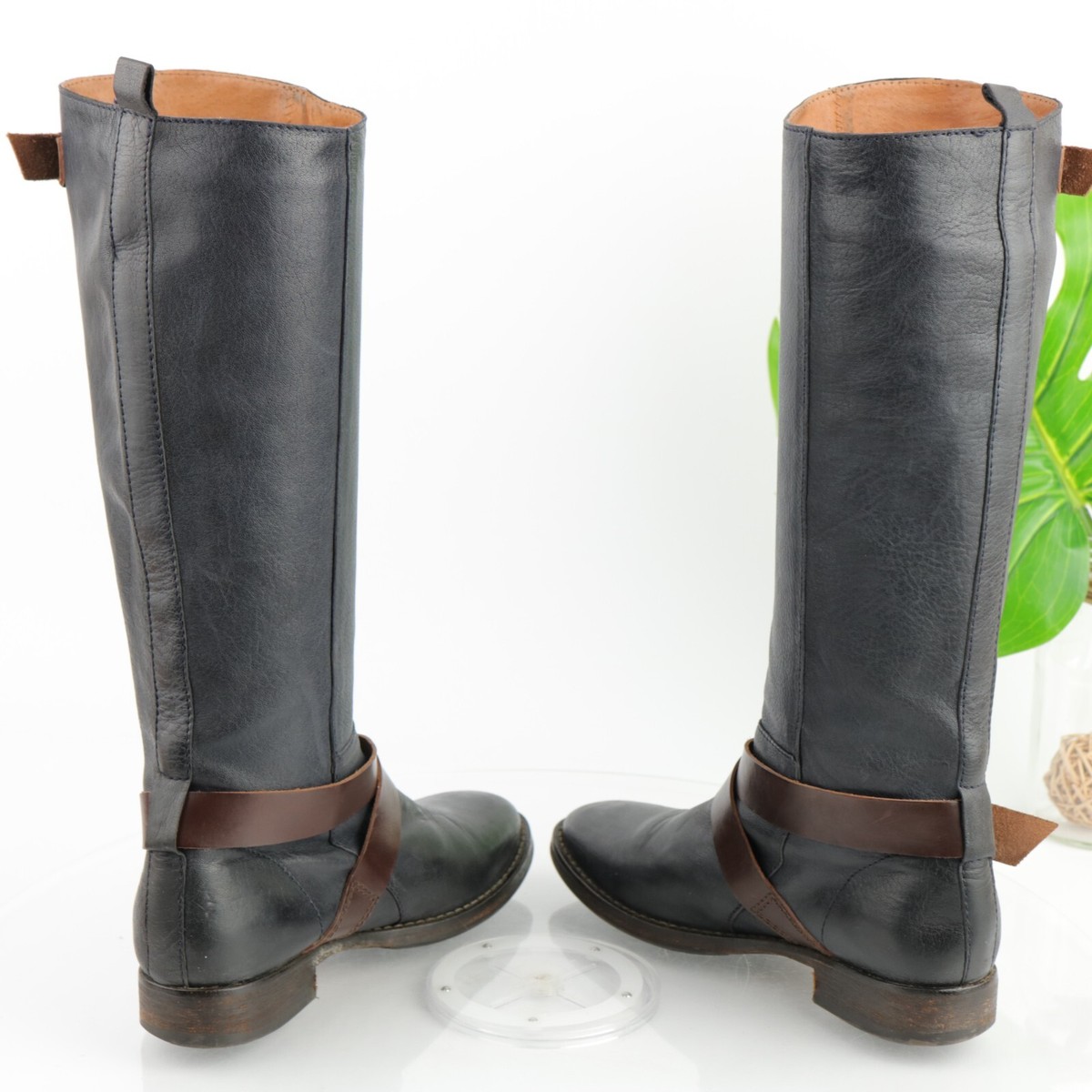 Bottes cavalières avec boucles en cuir noir femme | La Halle
