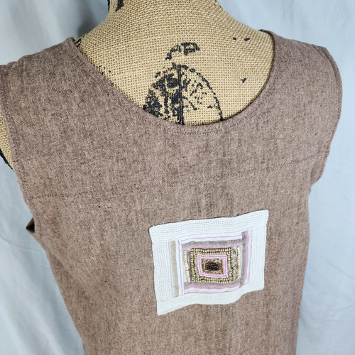 Vintage STUDIO BLUE Size Medium Beaded Embroidered Linen Cotton Sleeveless Maxi - Picture 7 of 12