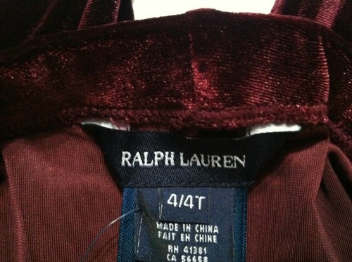 POLO RALPH LAUREN TODDLER GIRLS NEW MAROON 90%PLYSTR VELOUR PANTS SIZE:4T - Picture 3 of 3