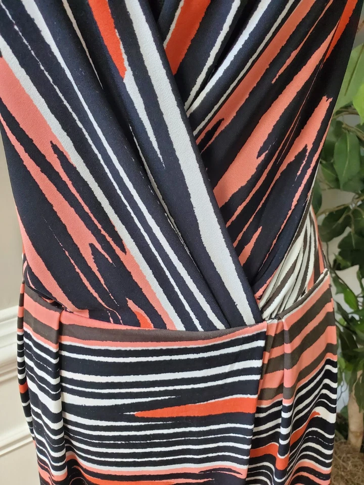 Max & Cleo Striped Polyester V-Neck Short Sleeve Knee Length Wrap Dress Size M - Image 3 of 4
