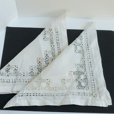 2 Antique Punto Antigo in Aria Reticella Lace White Handkerchiefs Bridal Gift