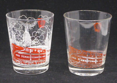 2 VINTAGE PENNSYLVANIA RAILROAD GLASBECHER, MOTOR 4902, PRR, LIBBEY