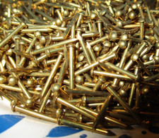 100--VINTAGE NOS, 5/8" X 17, SOLID BRASS, ROUND DOME HEAD ESCUTCHEON PINS-NAILS