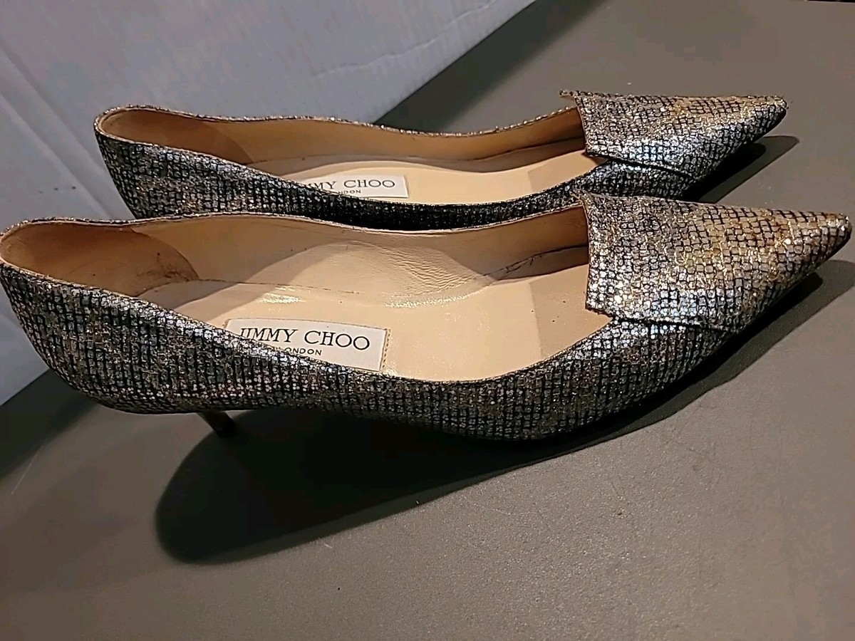 JIMMY CHOO シルバー グリッター ハイヒール　37 JIMMY CHOO Metallic Glitter Kitten Heel Pumps Gold/silver