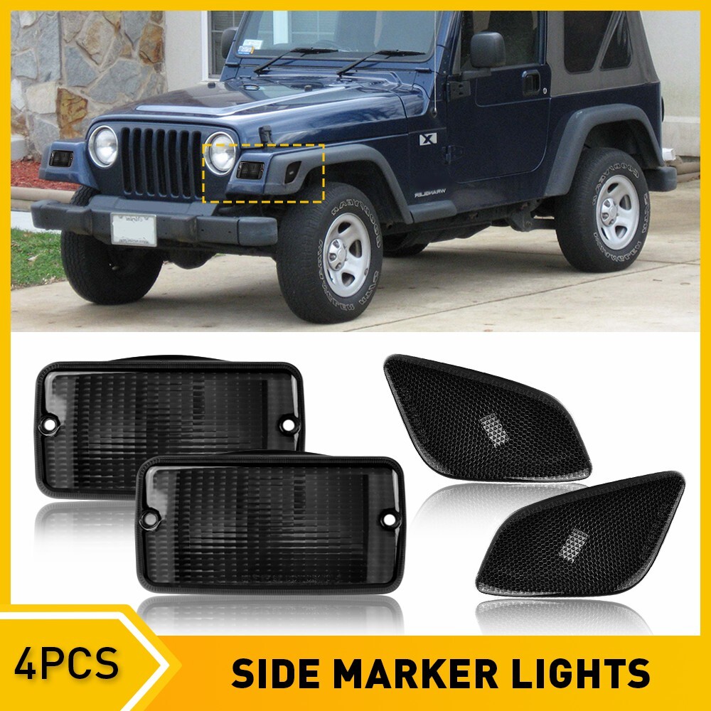 1997-2006 Jeep Wrangler TJ 4-Piece Smoke Bumper Fender Side Marker Lights
