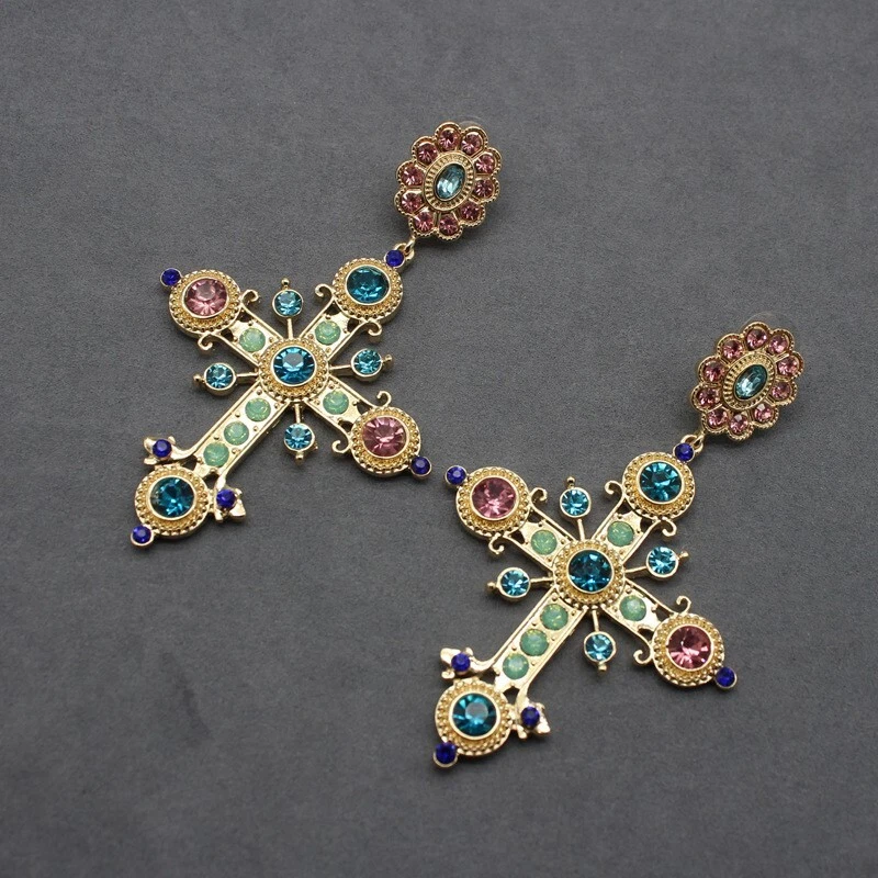 18K золото покрытием крест со стразами серьги Lucky гвоздики высокого качества ювелирных изделий подарок - Изображение 3 из 4