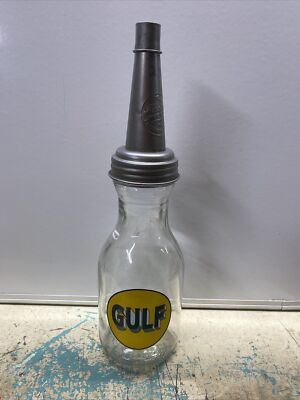 Gulf Motor Oil Bottle Spout Cap Glass Vintage Style Gas Station | eBay