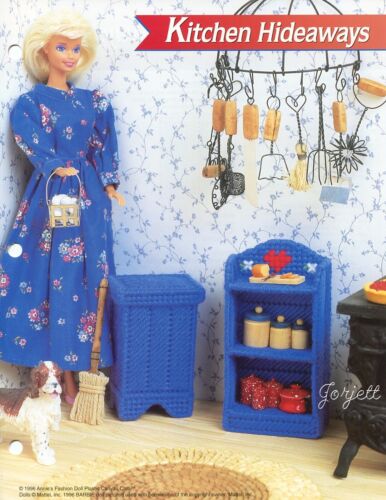 Kitchen Hideaways ~ fits Barbie dolls, Annie's plastic canvas pattern leaflet - Photo 1 sur 1