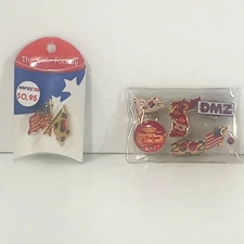 Lot  of 7 Korean  International Flag & US Crossed Double Flag Lapel Pins