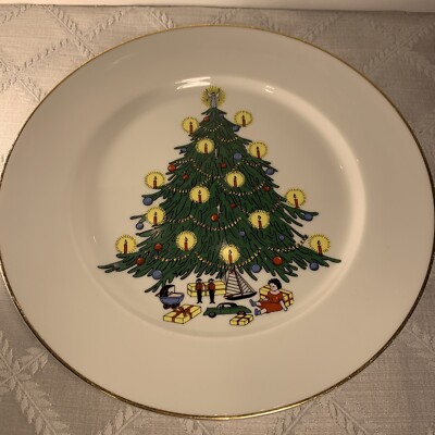 Royal Eagle USA Christmas Tree Cookie Plate 10.5  Vintage Gold Trim
