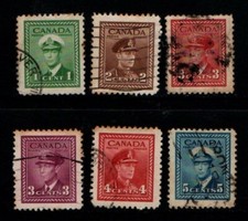 Canada 1942 King George VI selection SG375-77, 380-81 Sc 249-52, 254-55 Used