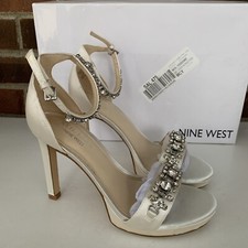 NINE WEST Women's Engaged 2 High Heel Dress Sandals Pearl Jeweled US 6.5 M