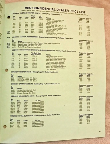 UNCLE MIKE'S 1992 SIDEKICK HOLSTERS RARE VINTAGE PRODUCTS GUIDE & PRICE LIST - Picture 10 of 11