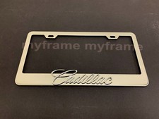 1pc 3d Cadillaclettersemblem Stainless Steel Chrome License Plate Frame Holder