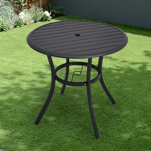 Outdoor Garden Table Metal Patio Tables Round Dining Table with Parasol Hole - Picture 4 of 12