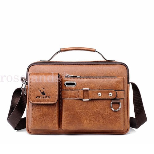 Brown Business Crossbody Bag Men's Shoulder Leather Vintage Men Casual Bags - Picture 17 of 17