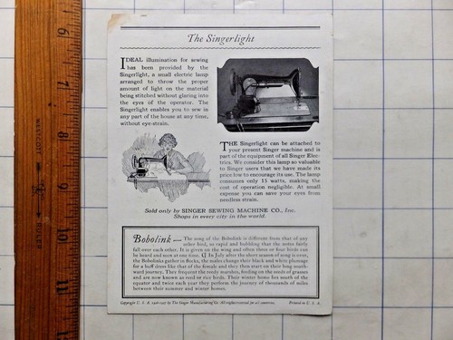 1927 Singer Nähmaschine Bobolink Amerikanische Singvögel Serie Werbekarte. - Bild 2 von 2